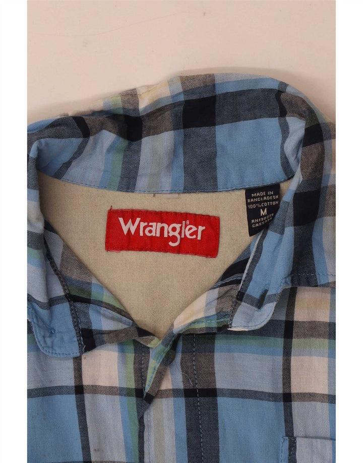 Wrangler Mens Short Sleeve Shirt Medium Blue Check Cotton