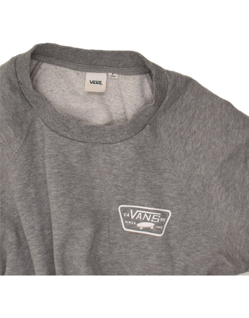 VANS Womens Loose Fit Graphic Sweatshirt Jumper UK 10 Small Grey Cotton | Vintage Vans | Thrift | Second-Hand Vans | Used Clothing | Messina Hembry 