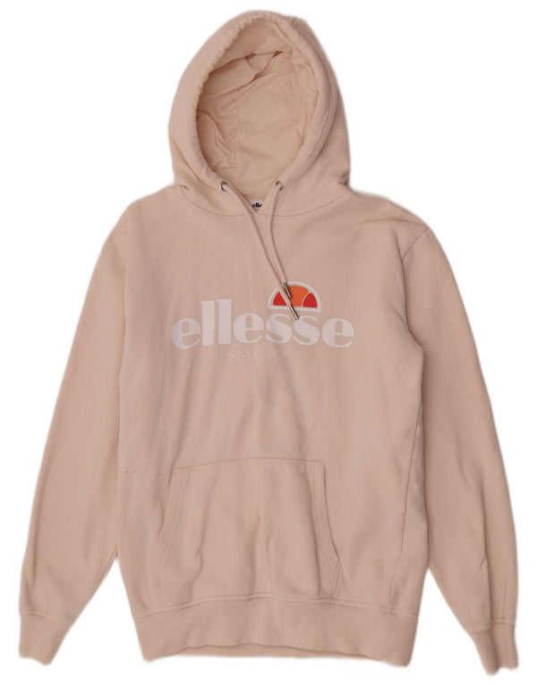 Ellesse Womens Graphic Oversized Hoodie Jumper UK 10 Small Beige Cotton