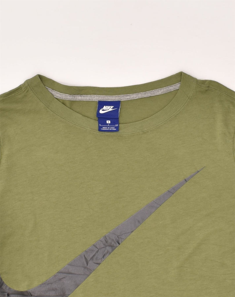 NIKE Womens Graphic T-Shirt Top UK 10 Small Khaki Polyester | Vintage Nike | Thrift | Second-Hand Nike | Used Clothing | Messina Hembry 