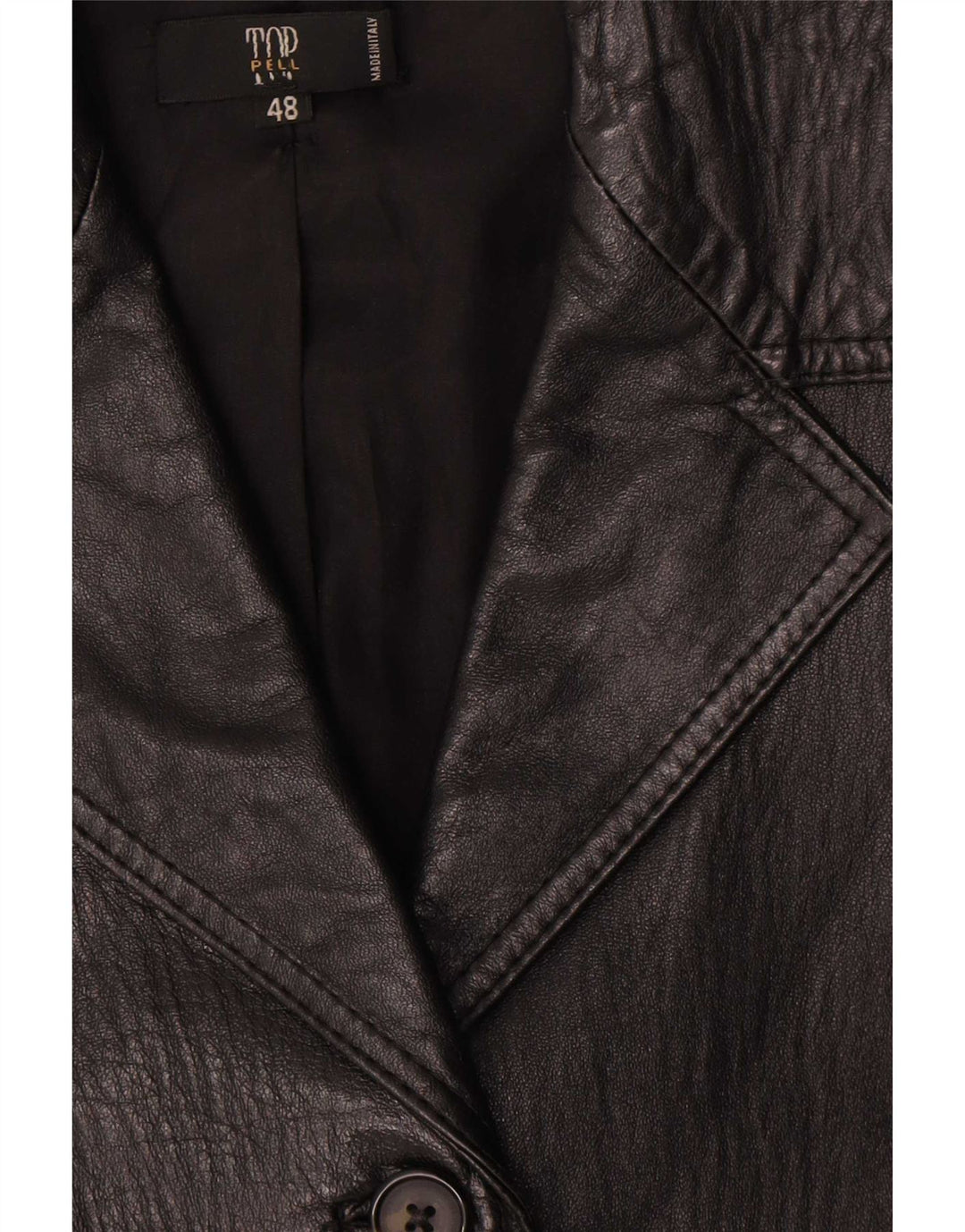 Vintage Womens Leather Coat IT 48 XL Black Leather