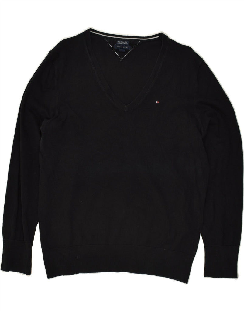 TOMMY HILFIGER Womens V-Neck Jumper Sweater UK 18 XL Black | Vintage Tommy Hilfiger | Thrift | Second-Hand Tommy Hilfiger | Used Clothing | Messina Hembry 