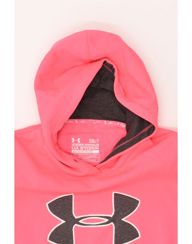 UNDER ARMOUR Womens Graphic Hoodie Jumper UK 10 Small Pink Polyester | Vintage Under Armour | Thrift | Second-Hand Under Armour | Used Clothing | Messina Hembry 