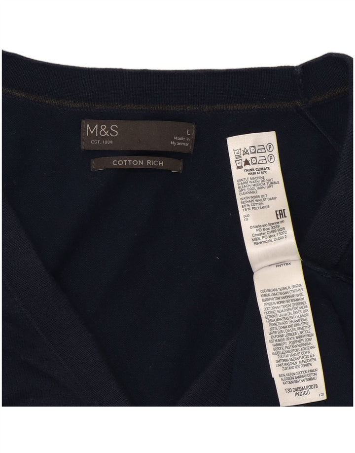 Marks & Spencer Mens Cardigan Sweater Large Navy Blue Cotton