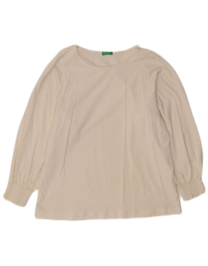 BENETTON Womens Long Sleeve Blouse Top UK 14 Medium White Cotton