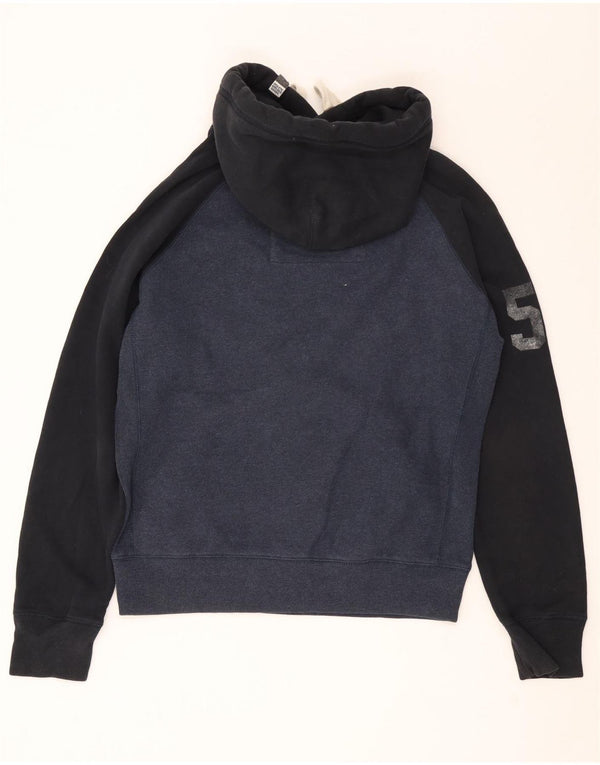 SUPERDRY Mens Graphic Hoodie Jumper Large Navy Blue Colourblock Cotton