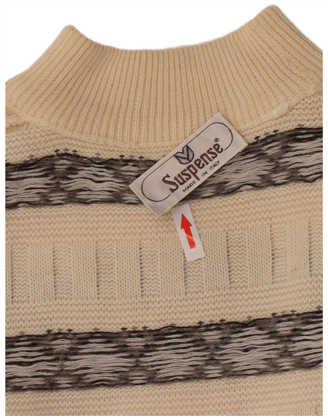 Suspense Mens Turtle Neck Jumper Sweater IT 52 Large Off White Striped Wool