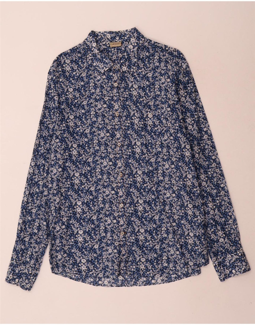 Vintage Mens Shirt XL Blue Floral Cotton