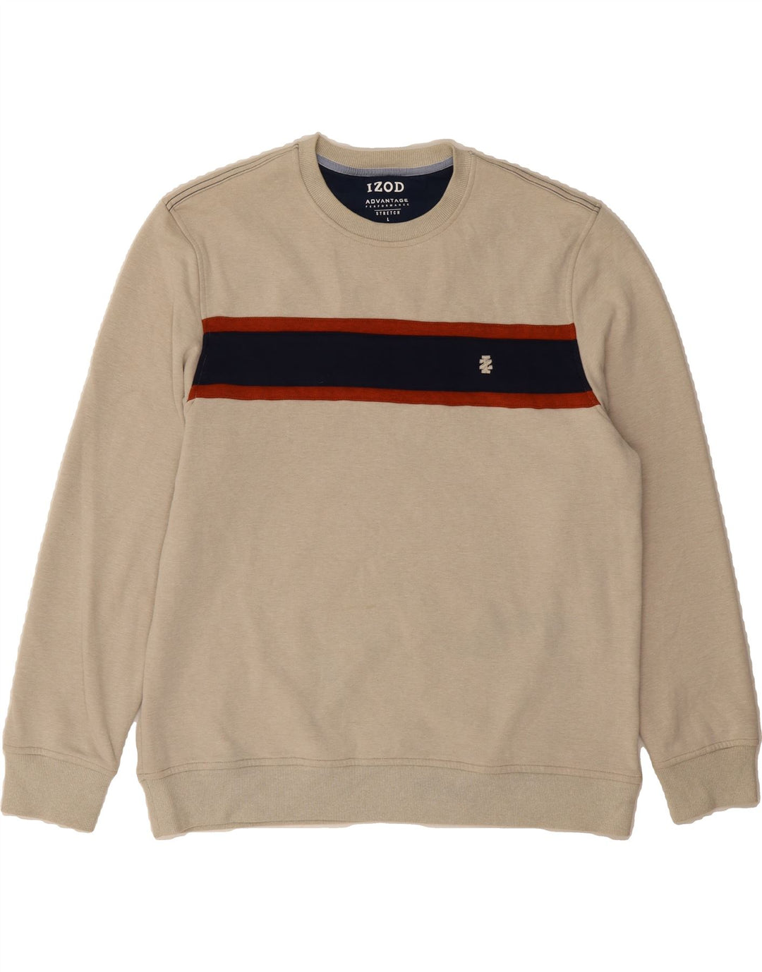 IZOD Mens Sweatshirt Jumper Large Beige Striped Polyester Vintage Izod and Second-Hand Izod from Messina Hembry 