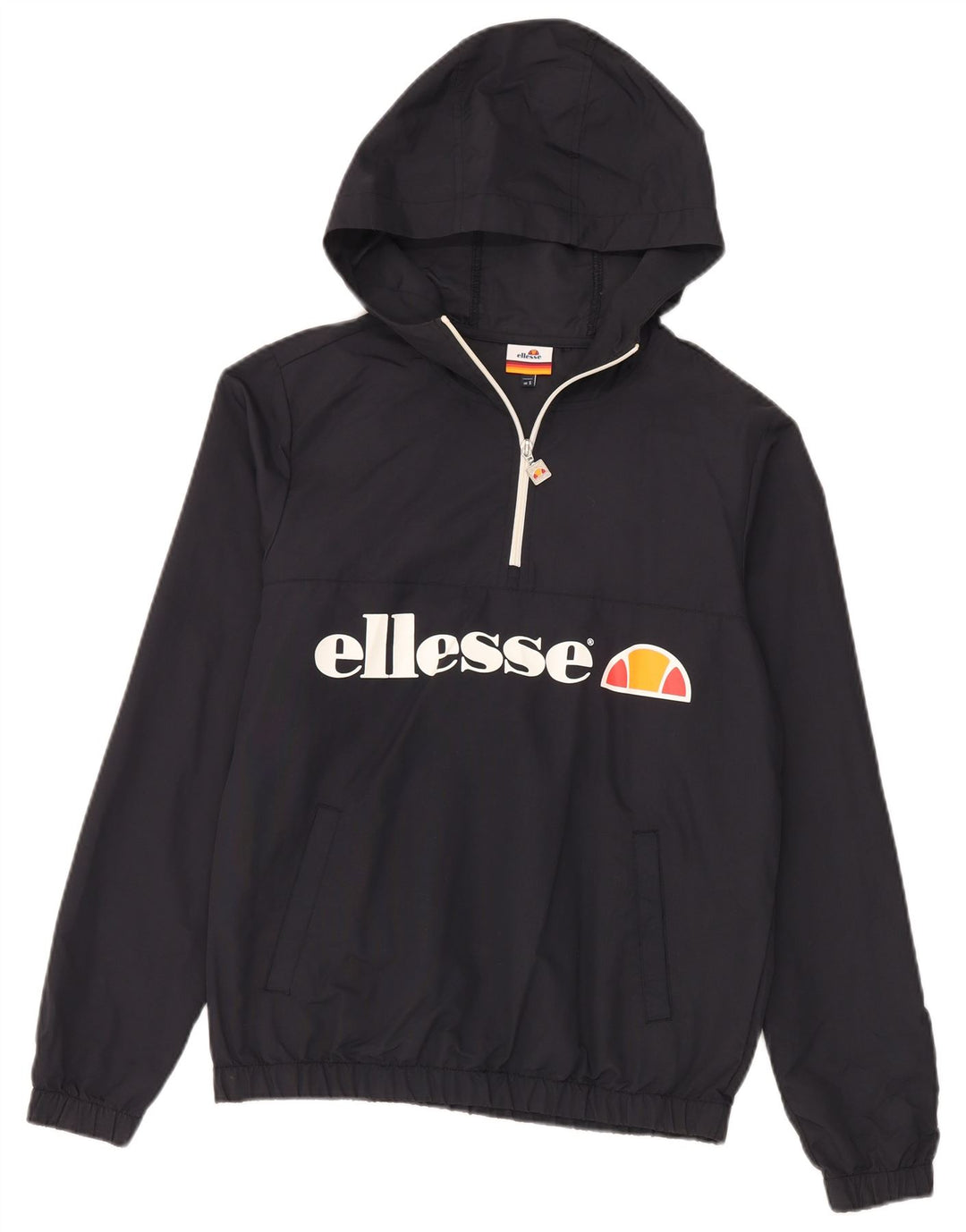 Ellesse Mens Zip Neck Graphic Hoodie Jumper Small Black Polyamide