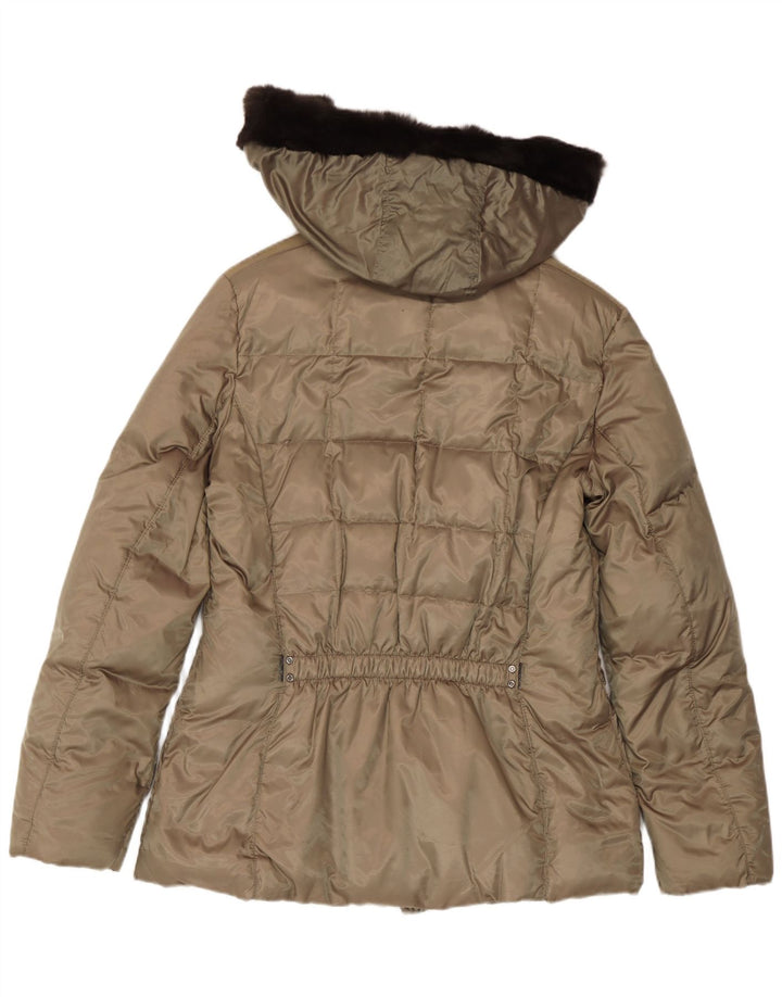 Geox Womens Respira Hooded Padded Jacket UK 14 Medium Khaki Polyester