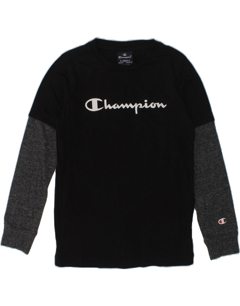 CHAMPION Boys Graphic Top Long Sleeve 5-6 Years XS Black Colourblock | Vintage Champion | Thrift | Second-Hand Champion | Used Clothing | Messina Hembry 