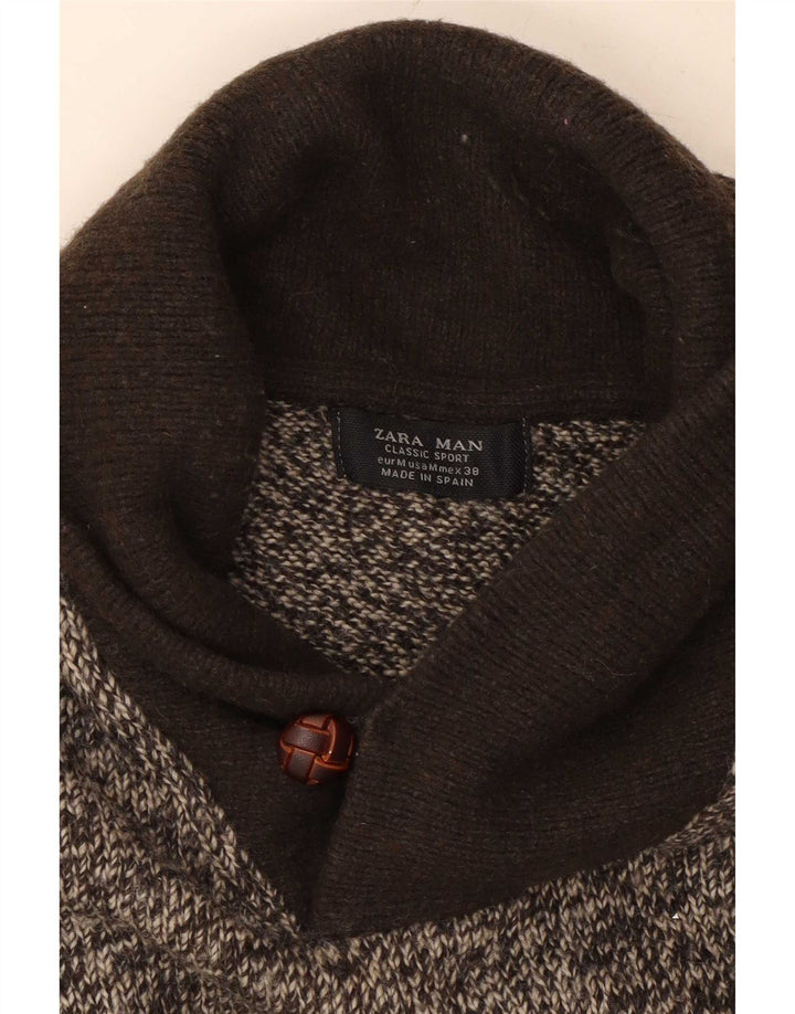Zara Mens Classic Shawl Neck Jumper Sweater Medium Grey Colourblock
