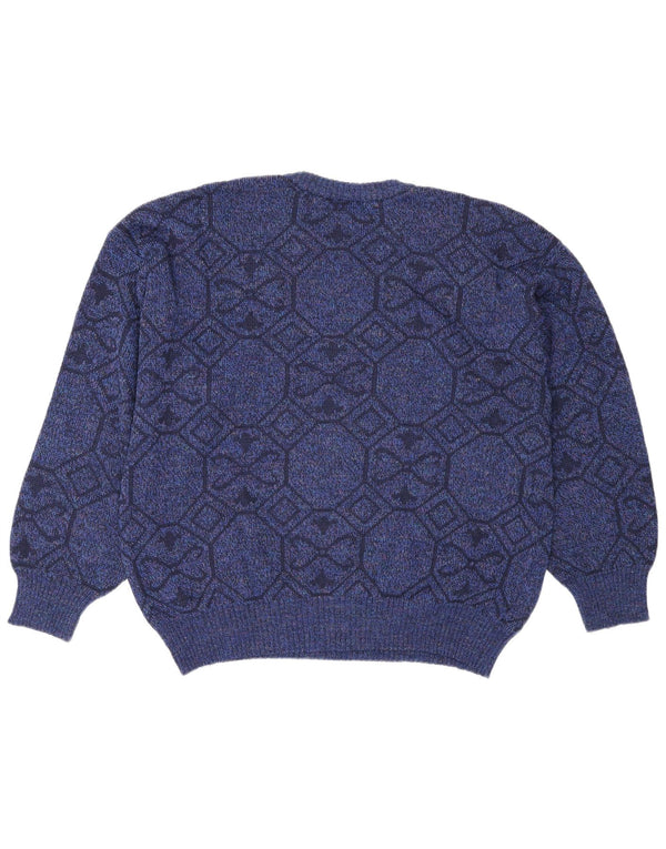 Vintage Mens Crew Neck Jumper Sweater XL Blue Geometric