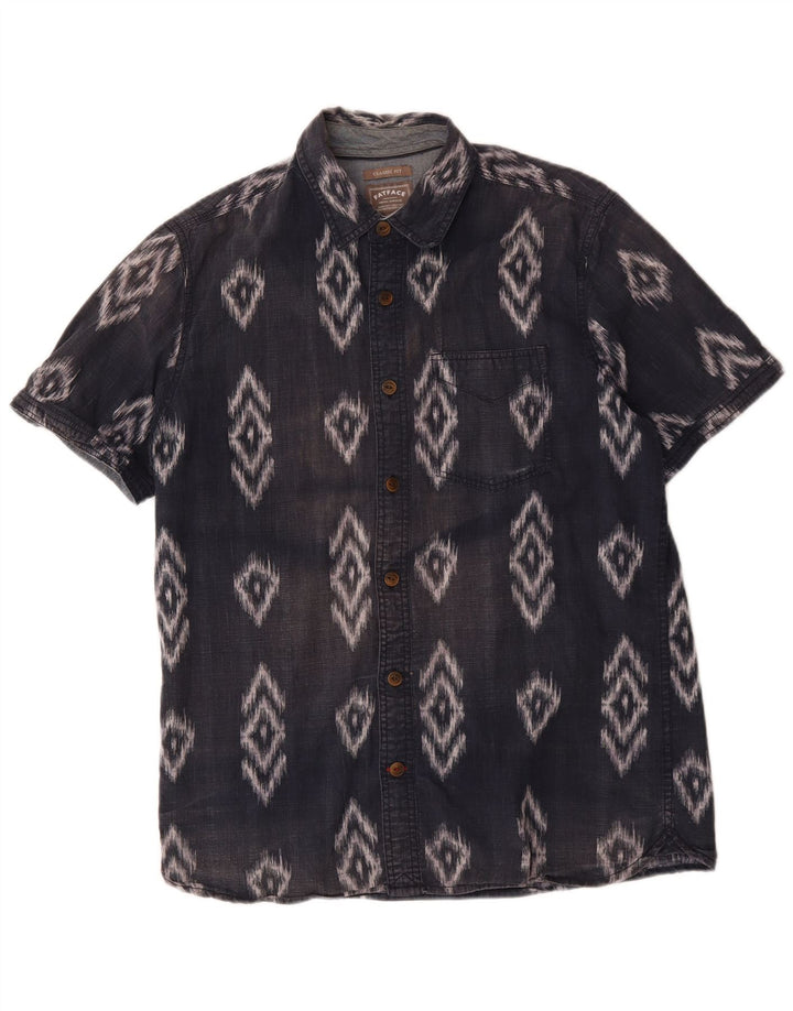 Fat Face Mens Short Sleeve Classic Fit Shirt Medium Navy Blue Ikat Cotton