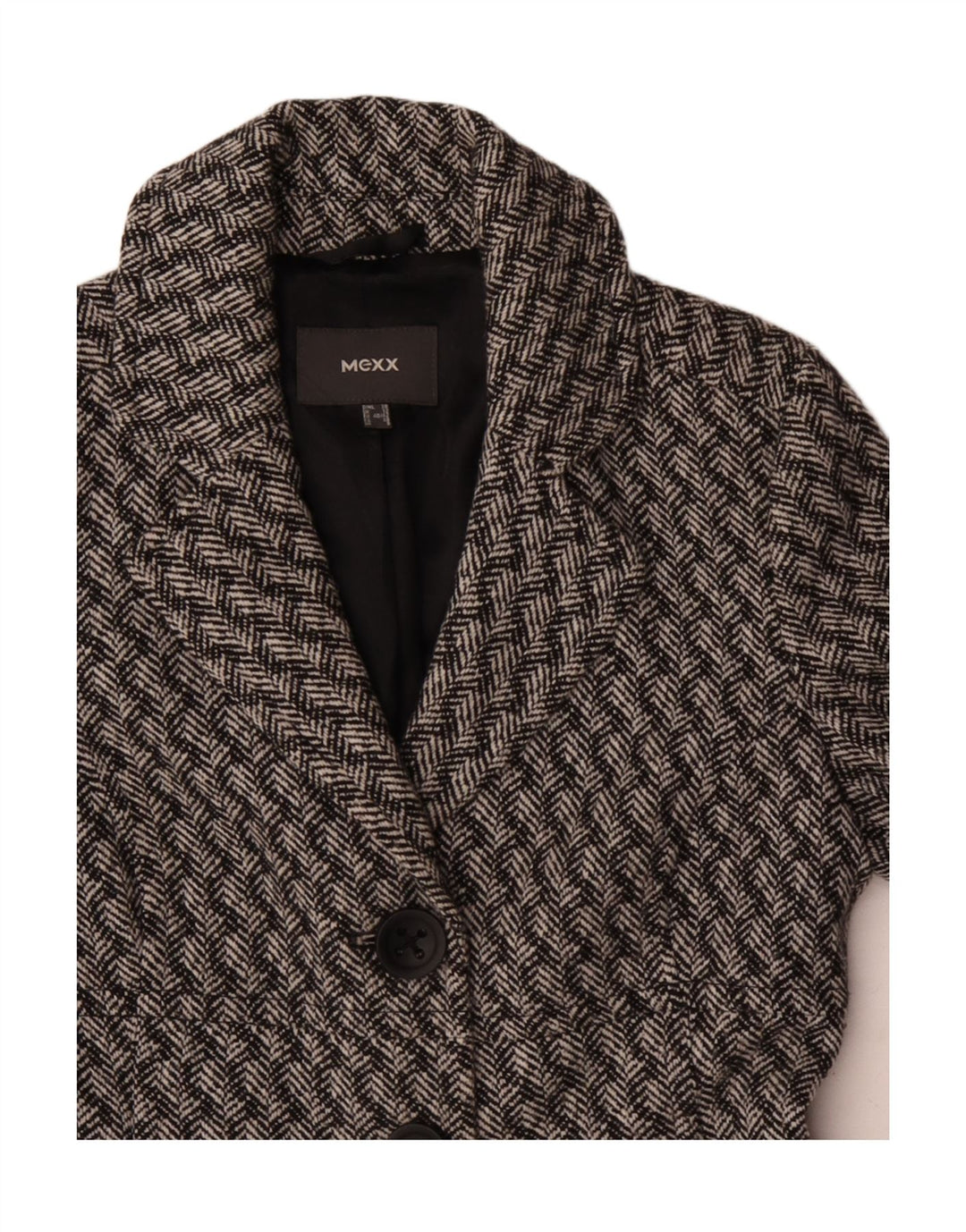 Mexx Womens Overcoat UK 12 Medium Grey Striped Wool