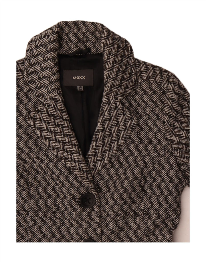 Mexx Womens Overcoat UK 12 Medium Grey Striped Wool