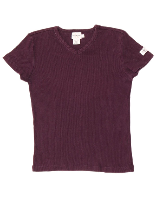 Calvin Klein Jeans Womens Crop T-Shirt Top UK 10 Small Maroon Cotton