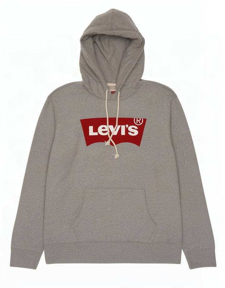 Levi's Mens Standard Graphic Hoodie Jumper Large Grey Cotton