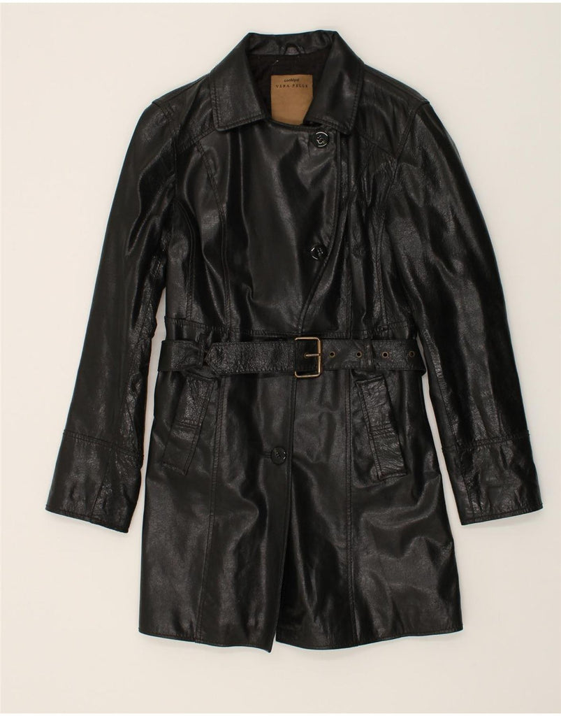 CONBIPEL Womens Leather Coat IT 44 Medium Black Leather | Vintage Conbipel | Thrift | Second-Hand Conbipel | Used Clothing | Messina Hembry 