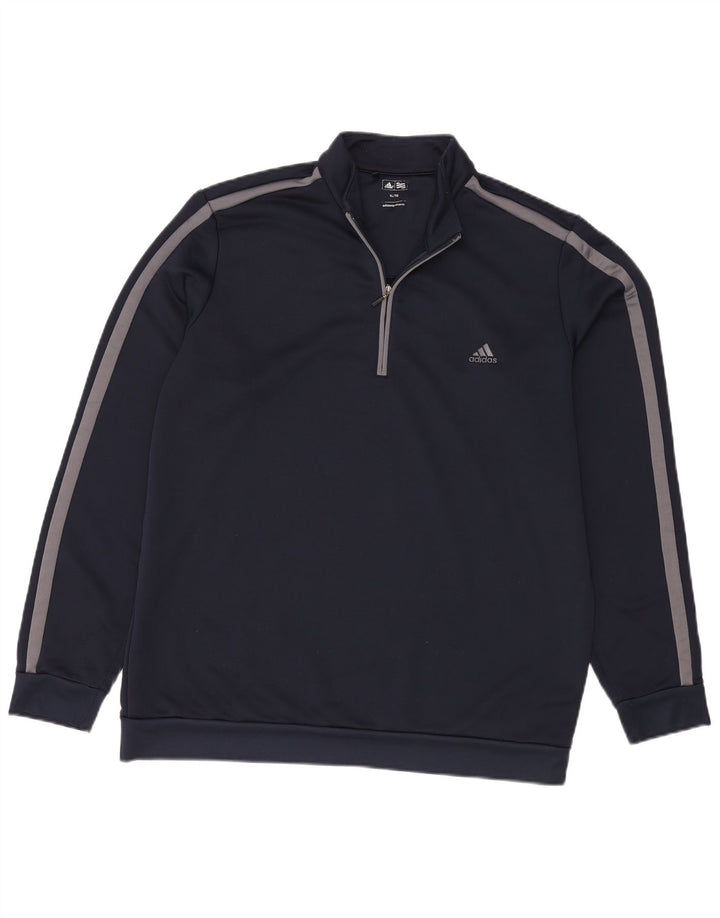 ADIDAS Mens Zip Neck Sweatshirt Jumper XL Navy Blue Polyester