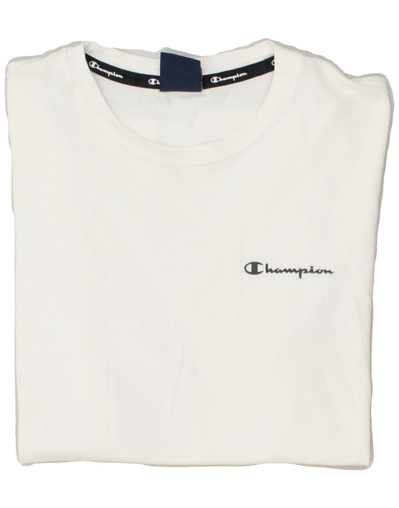 CHAMPION Mens T-Shirt Top Small White Cotton | Vintage Champion | Thrift | Second-Hand Champion | Used Clothing | Messina Hembry 