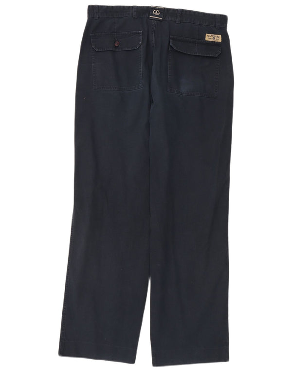 Navigare Mens Straight Chino Trousers IT 52 XL W34 L32 Navy Blue Cotton