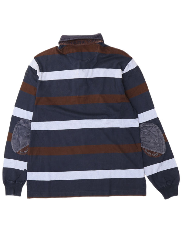 Paul & Shark Mens Long Sleeve Polo Shirt Large Navy Blue Striped Cotton