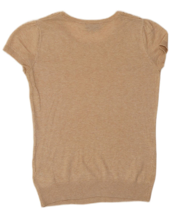 Topshop Womens Blouse Top UK 8 Small Beige Floral Cotton