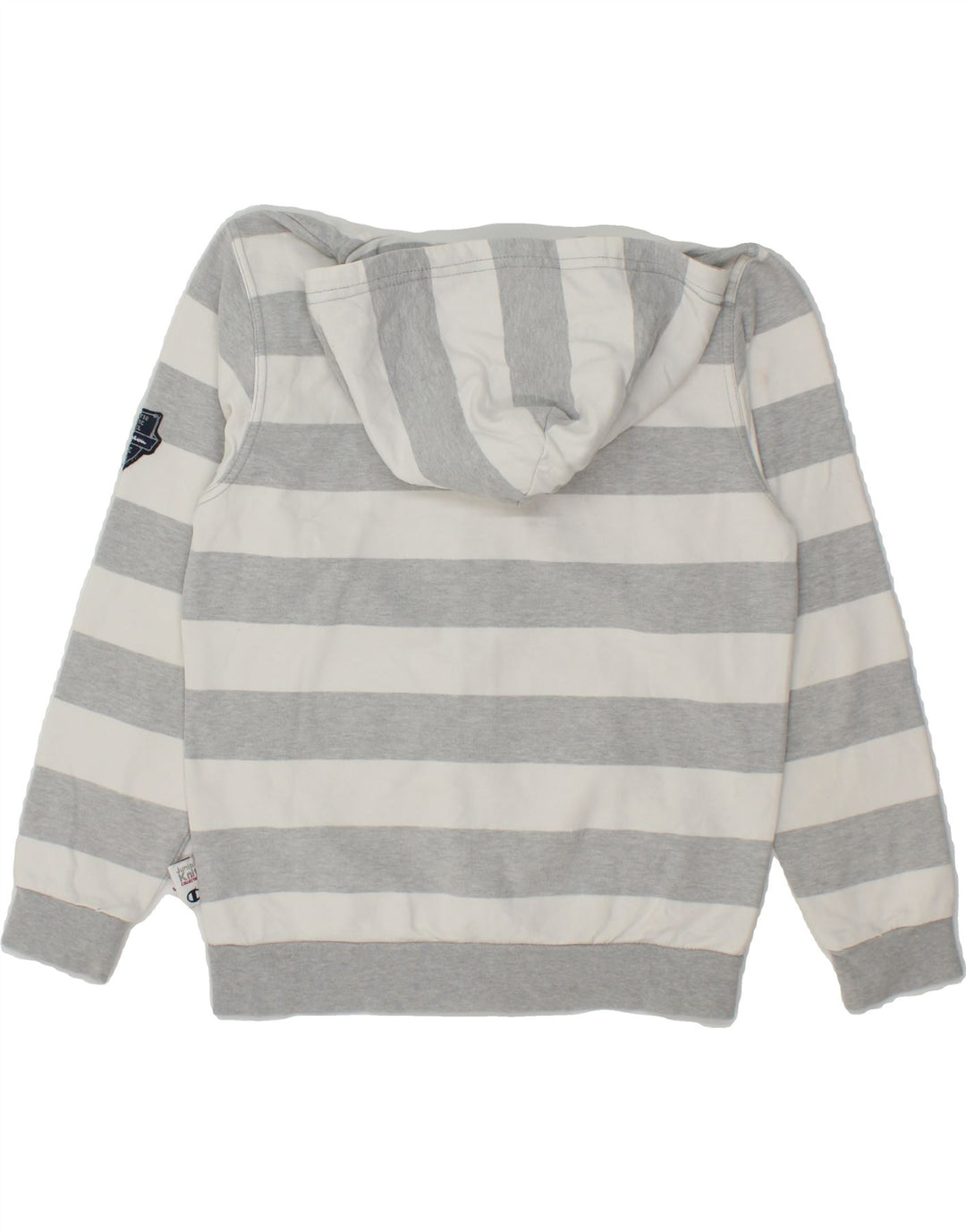 CHAMPION Boys Graphic Zip Hoodie Sweater 9-10 Years Medium Grey Striped Vintage Champion and Second-Hand Champion from Messina Hembry 