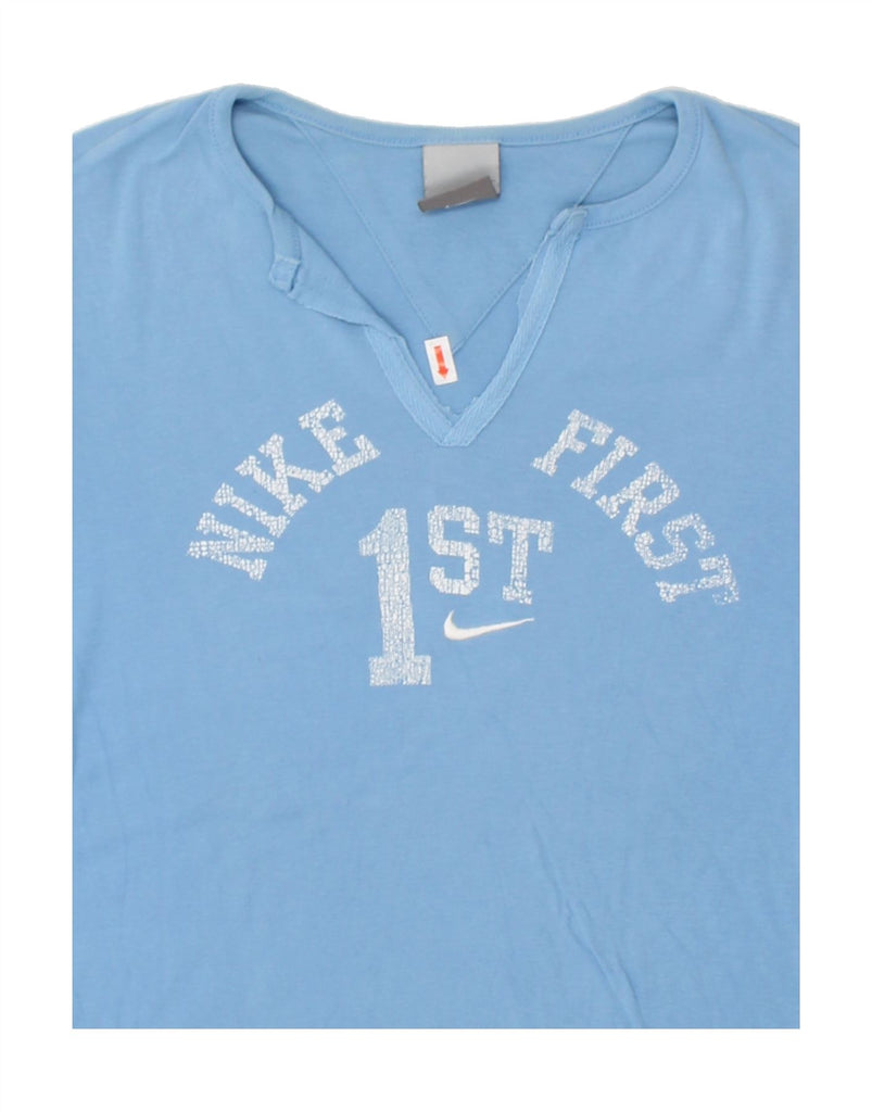 NIKE Womens Crop Graphic Top Long Sleeve UK 10/12 Medium Blue Vintage Nike and Second-Hand Nike from Messina Hembry 