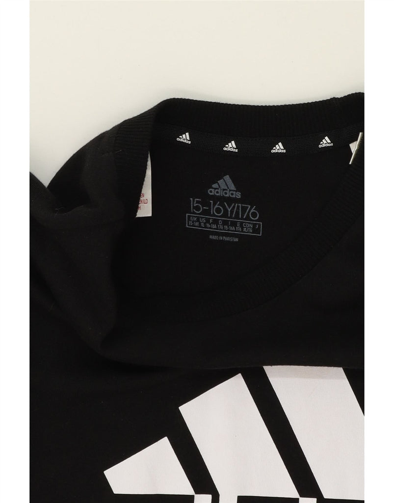 ADIDAS Boys Graphic T-Shirt Top 15-16 Years Black Cotton Vintage Adidas and Second-Hand Adidas from Messina Hembry 