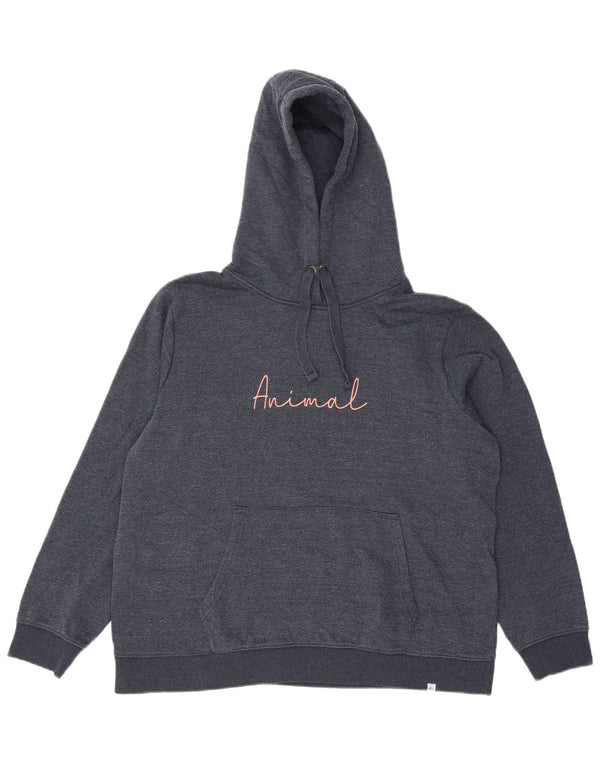 Animal Womens Graphic Oversized Hoodie Jumper UK 16 Large Navy Blue Cotton