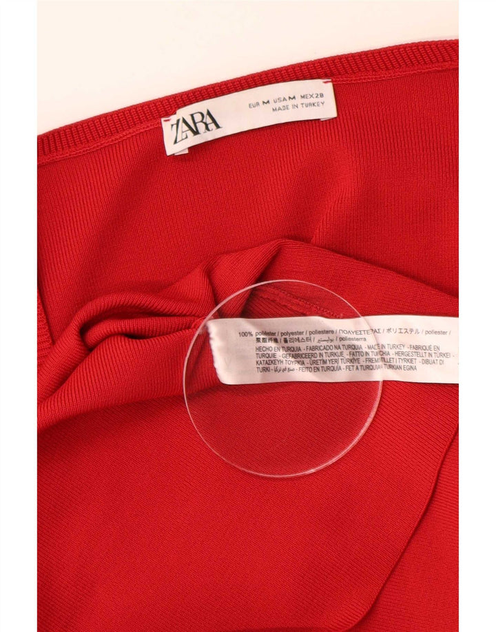 Zara Womens Long Sleeve A-Line Dress UK 14 Medium Red Polyester