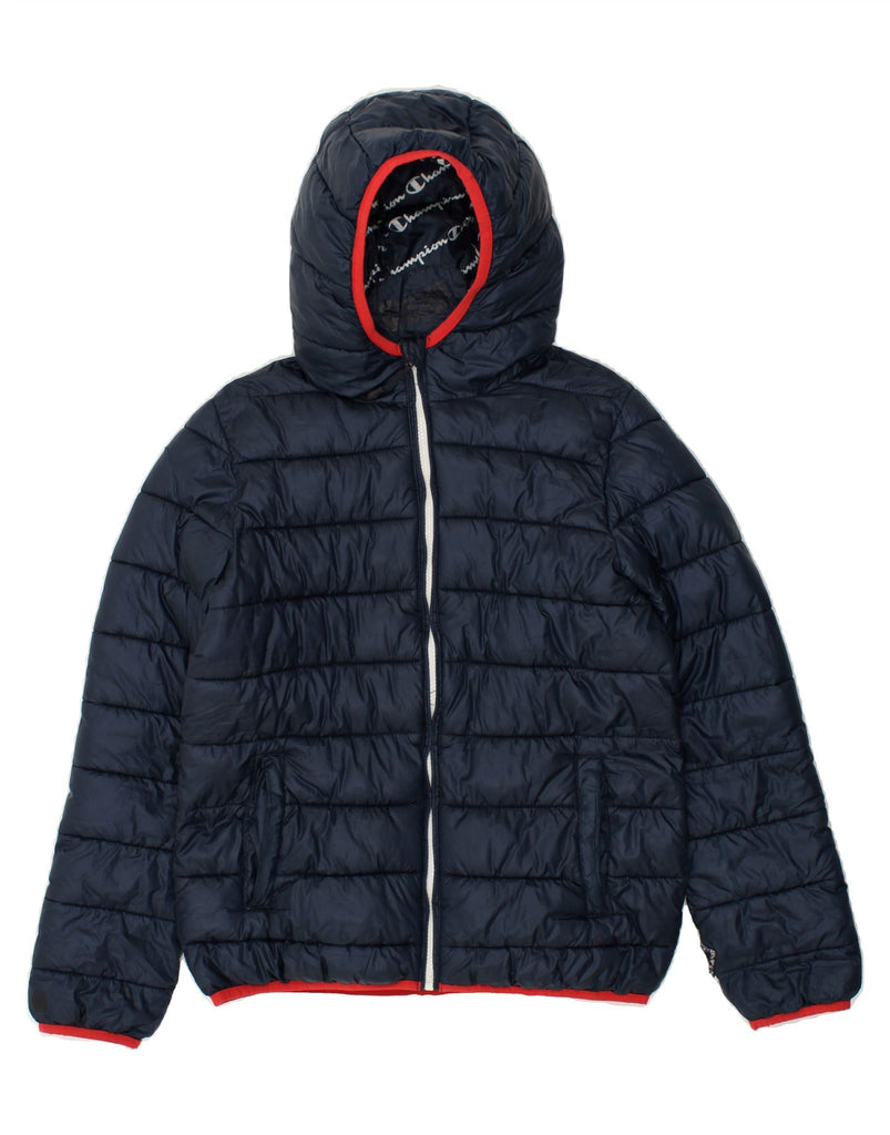 CHAMPION Boys Hooded Padded Jacket 13-14 Years XL Navy Blue Polyester | Vintage Champion | Thrift | Second-Hand Champion | Used Clothing | Messina Hembry 