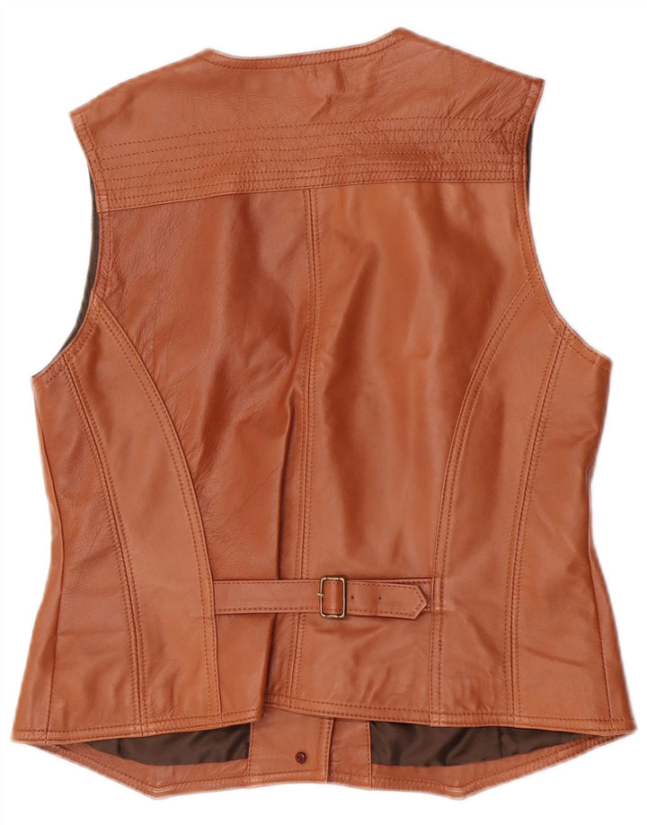 Prieto Womens Crop Leather Waistcoat UK 12 Medium Brown