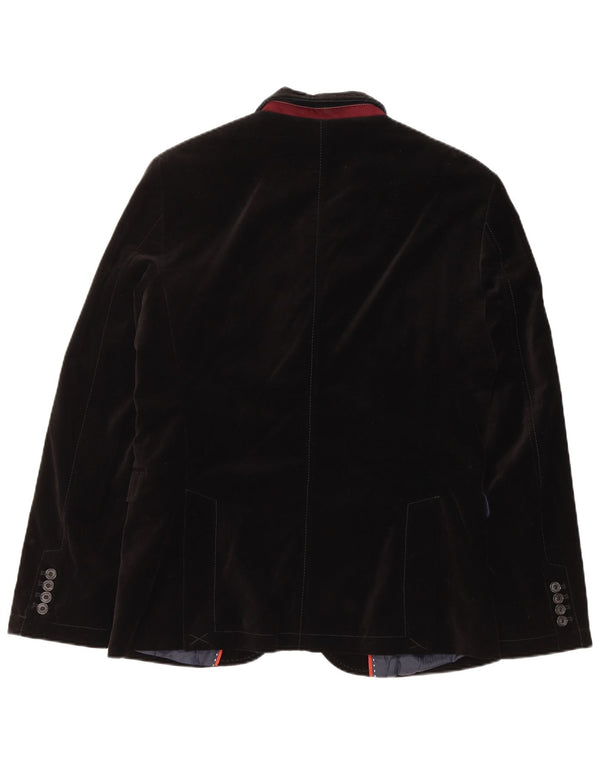 Zara Mens 2 Button Velvet Blazer Jacket EU 50 Medium Black Cotton