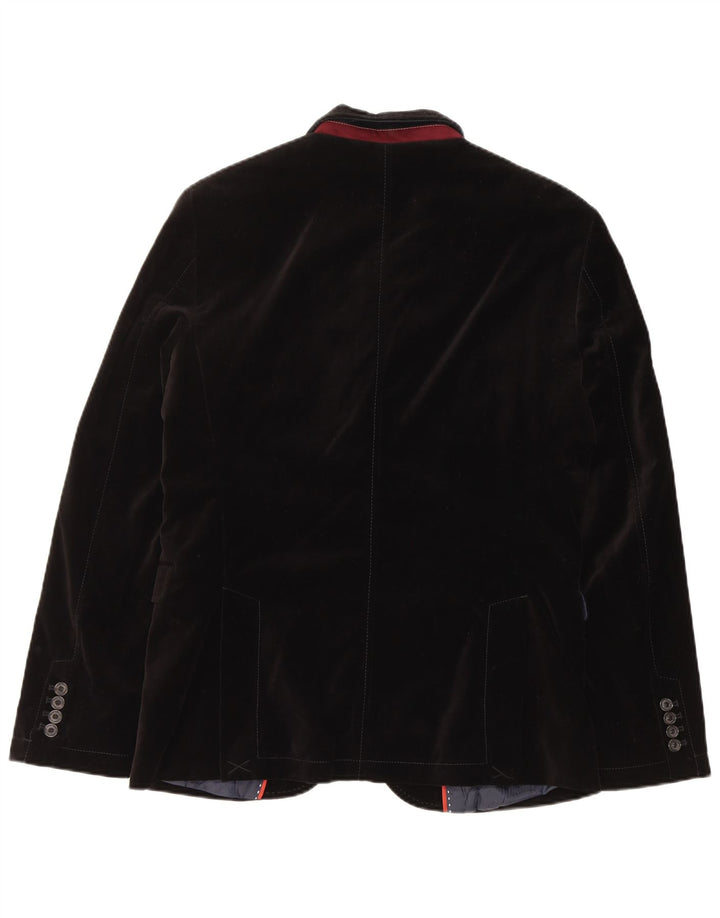 Zara Mens 2 Button Velvet Blazer Jacket EU 50 Medium Black Cotton