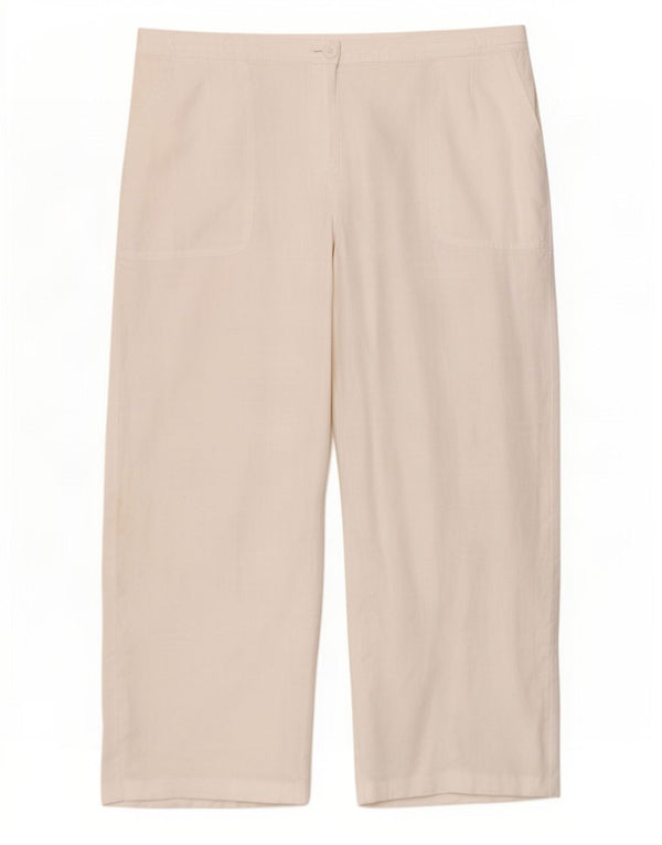 Marks & Spencer Womens Wide Leg Chino Trousers UK 18 XL W38 L27 White Linen