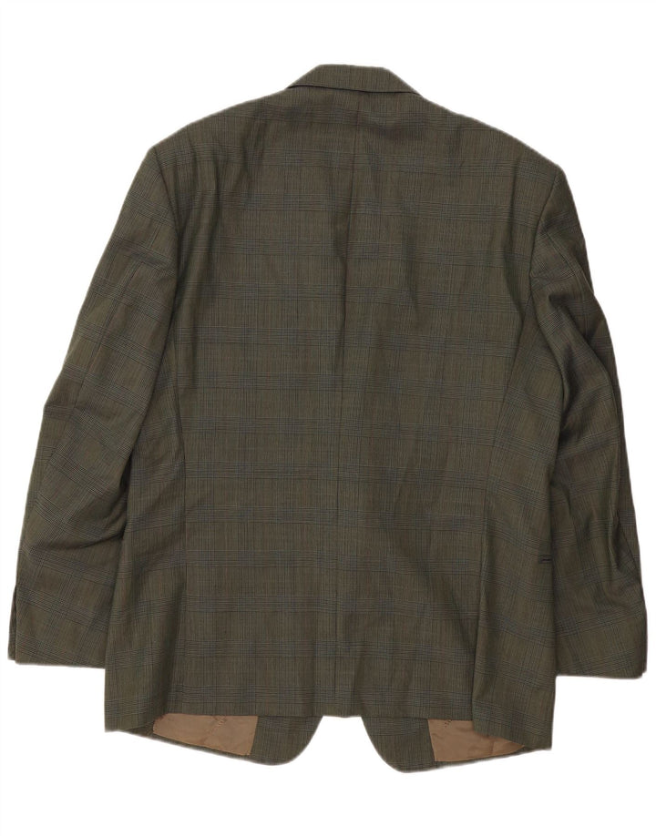 TRUSSARDI Mens 2 Button Blazer Jacket IT 54 2XL Khaki Check Wool