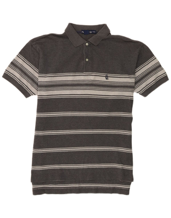 Nautica Mens Polo Shirt Medium Grey Striped Cotton