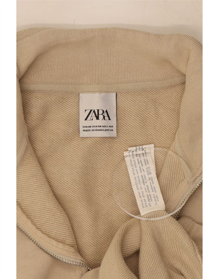 Zara Mens Zip Neck Sweatshirt Jumper Medium Beige Cotton