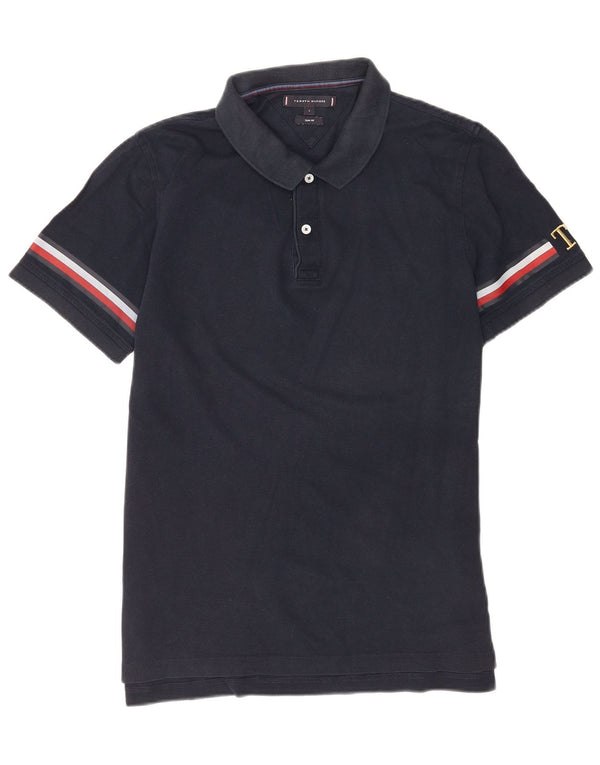 Tommy Hilfiger Mens Graphic Slim Fit Polo Shirt Large Navy Blue Cotton