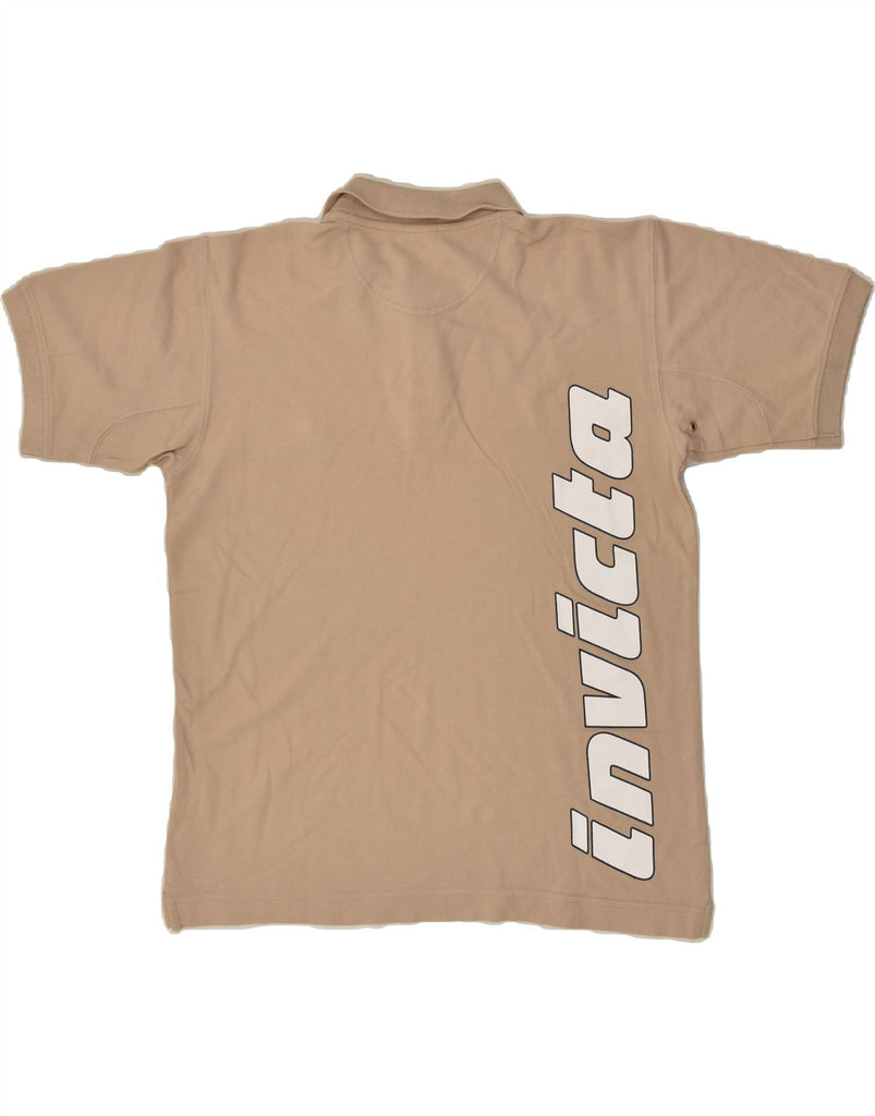 INVICTA Mens Graphic Polo Shirt IT 52 Large Beige Cotton | Vintage Invicta | Thrift | Second-Hand Invicta | Used Clothing | Messina Hembry 