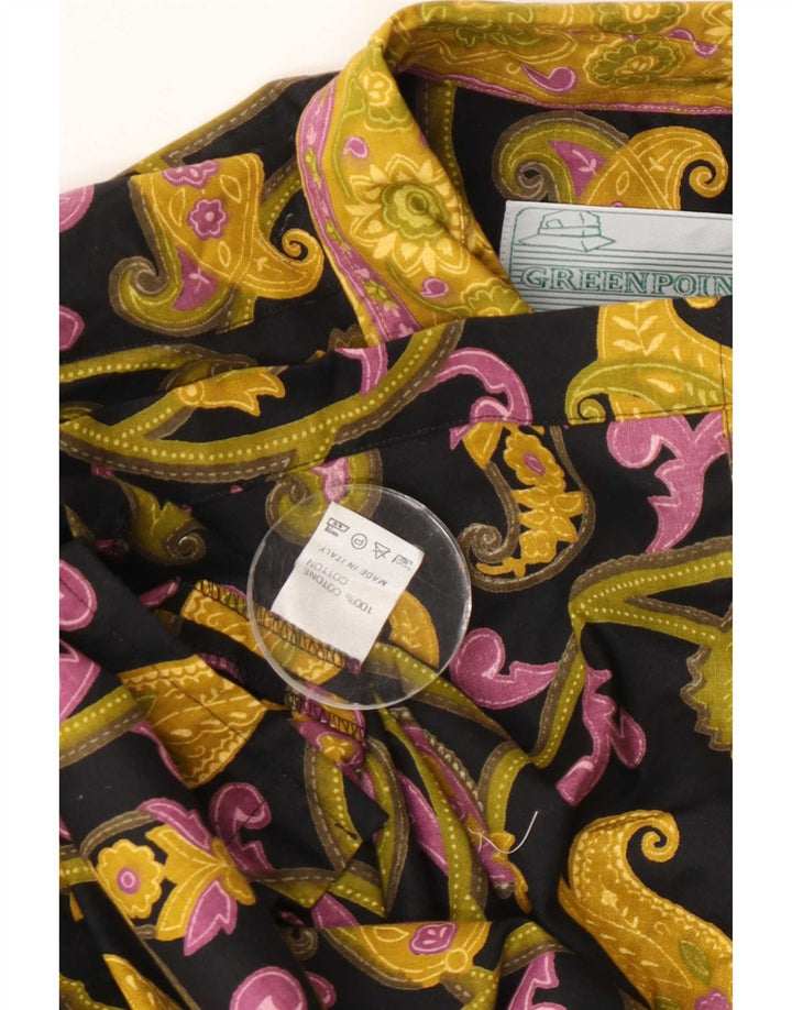 Vintage Mens Short Sleeve Shirt Medium Black Paisley Cotton