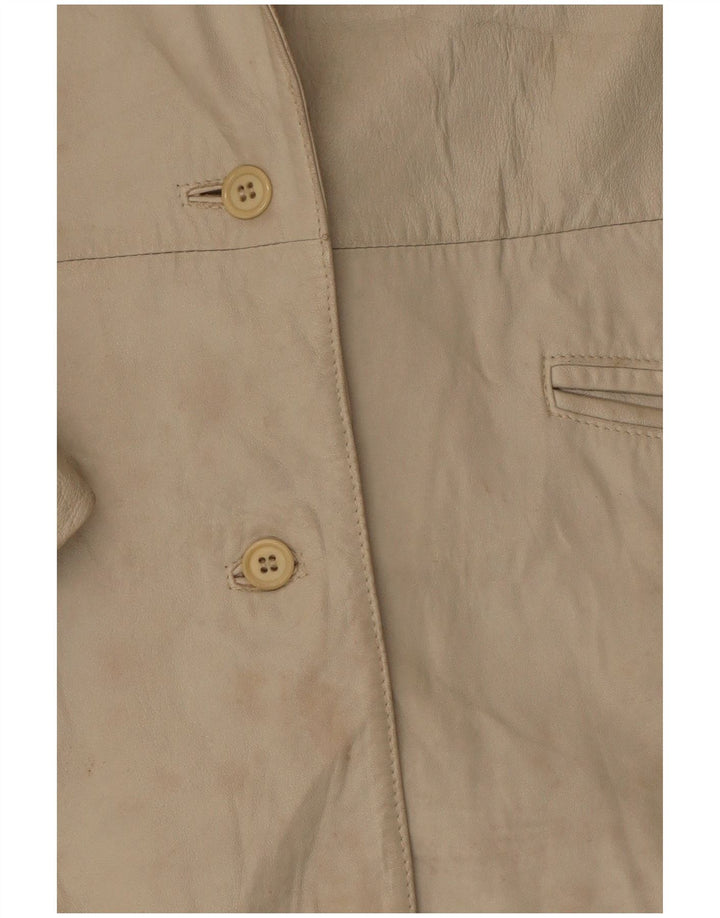 Marcos Womens 2 Button Leather Blazer Jacket IT 44 Medium Beige Leather