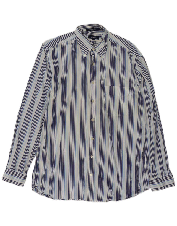 Gant Mens Georgica Poplin Regular Fit Shirt Large Blue Striped Cotton