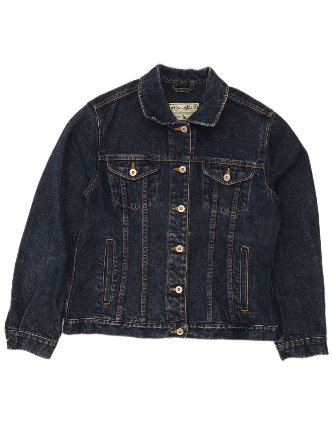 EDDIE BAUER Womens Denim Jacket UK 14 Medium Navy Blue Cotton