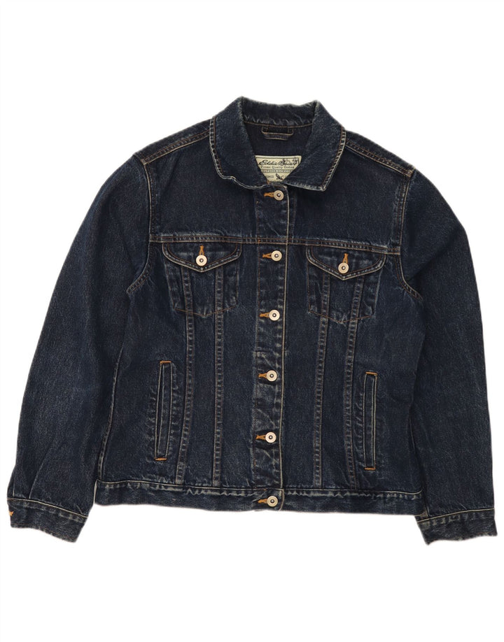 EDDIE BAUER Womens Denim Jacket UK 14 Medium Navy Blue Cotton