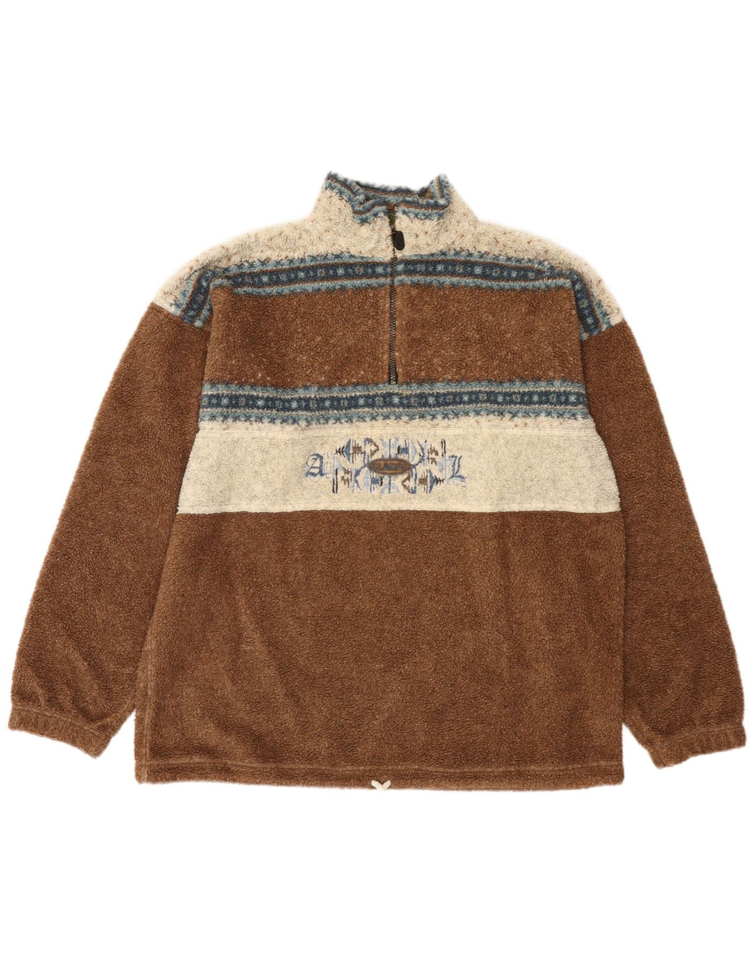 Vinci Mens Zip Neck Fleece Jumper Large Brown Colourblock Polyester
